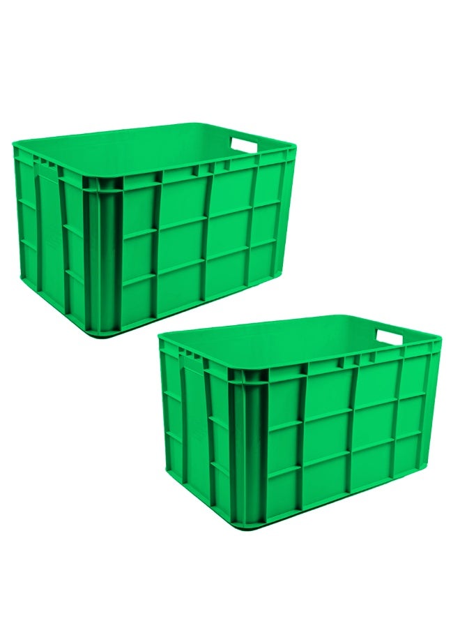 صناعات بلاستيكا ذ.م.م. Plastic Storage Fish/Multipurpose Crate Box 600×400×350 mm 72L Stackable Heavy Duty Reinforced Walls Anti-Slip Base for Home Industrial Commercial Delivery - Green (2pcs) - Image 1